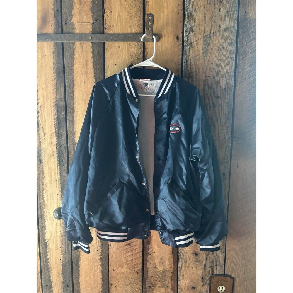 Cardinal Glidden Paint Logo Satin Bomber Jacket Dark Blue Size L